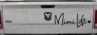 Mimi Life with Heart Car or Truck Window Vinyl Decal Sticker (Black)