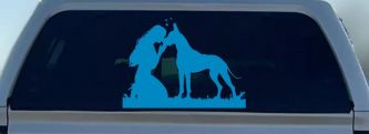 Woman or Girl with her Great Dane Car or Truck Window Decal Sticker (Blue)