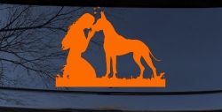 Woman or Girl with her Great Dane Car or Truck Window Decal Sticker (Orange)