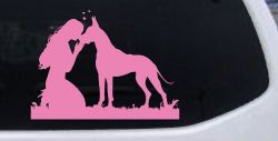 Woman or Girl with her Great Dane Car or Truck Window Decal Sticker (Pink)