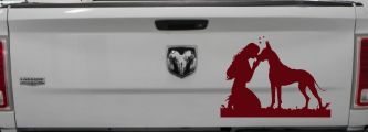Woman or Girl with her Great Dane Car or Truck Window Vinyl Decal Sticker (Purple Red)