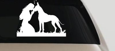 Woman or Girl with her Great Dane Car or Truck Window Vinyl Decal Sticker