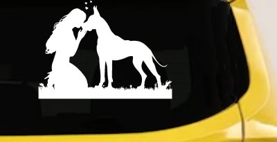 Woman or Girl with her Great Dane Car or Truck Window Vinyl Decal Sticker