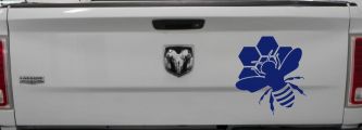 Honey Bee with Honeycomb Car or Truck Window Vinyl Decal Sticker (Navy)