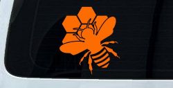 Honey Bee with Honeycomb Car or Truck Window Decal Sticker (Orange)