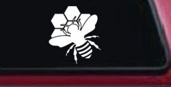Honey Bee with Honeycomb Car or Truck Window Decal Sticker (White)