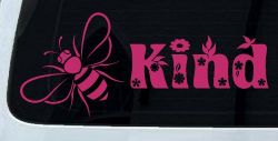Bee Kind Honey Bee With Flowers Car or Truck Window Decal Sticker (Hot Pink)