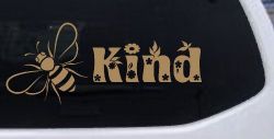 Bee Kind Honey Bee With Flowers Car or Truck Window Decal Sticker (Light Brown)