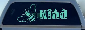 Bee Kind Honey Bee With Flowers Car or Truck Window Decal Sticker (Mint)