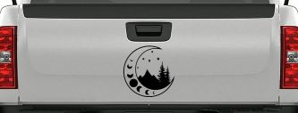 Moon Stars and Mountains Car or Truck Window Decal Sticker (Black)