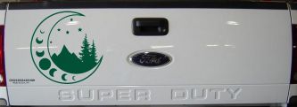 Moon Stars and Mountains Car or Truck Window Decal Sticker (Dark Green)