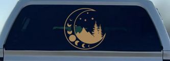 Moon Stars and Mountains Car or Truck Window Decal Sticker (Light Brown)