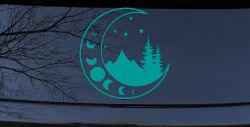 Moon Stars and Mountains Car or Truck Window Decal Sticker (Turquoise)