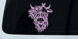 Cute Long Hair Cow with Flowers Car or Truck Window Decal Sticker (Lilac)
