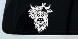 Cute Long Hair Cow with Flowers Car or Truck Window Decal Sticker