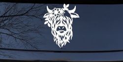 Cute Long Hair Cow with Flowers Car or Truck Window Decal Sticker