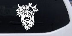 Cute Long Hair Cow with Flowers Car or Truck Window Decal Sticker