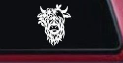 Cute Long Hair Cow with Flowers Car or Truck Window Decal Sticker