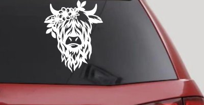 Cute Long Hair Cow with Flowers Car or Truck Window Vinyl Decal Sticker
