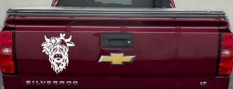 Cute Long Hair Cow with Flowers Car or Truck Window Vinyl Decal Sticker (White)