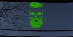 Beard Skull Car or Truck Window Decal Sticker (Lime)