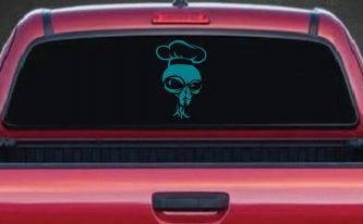 Alien Chef Sci Fi Car or Truck Window Decal Sticker (Turquoise Blue)