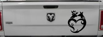 Buck and Doe Deer In Heart Kissing Hunting Car or Truck Window Decal Sticker (Black)