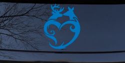 Buck and Doe Deer In Heart Kissing Hunting Car or Truck Window Decal Sticker (Sky Blue)