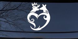 Buck and Doe Deer In Heart Kissing Hunting Car or Truck Window Decal Sticker