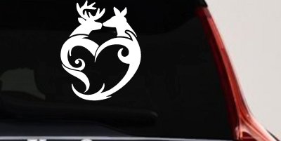 Buck and Doe Deer In Heart Kissing Hunting Car or Truck Window Vinyl Decal Sticker