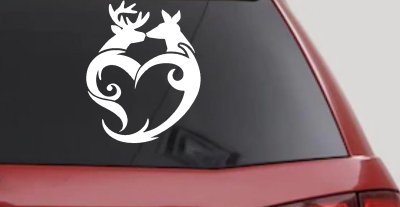 Buck and Doe Deer In Heart Kissing Hunting Car or Truck Window Vinyl Decal Sticker