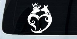 Buck and Doe Deer In Heart Kissing Hunting Car or Truck Window Decal Sticker