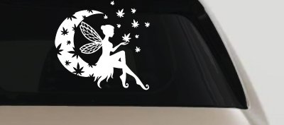 Marijuana Cannabis Moon Fairy Car or Truck Window Vinyl Decal Sticker