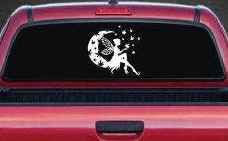 Marijuana Cannabis Moon Fairy Car or Truck Window Decal Sticker