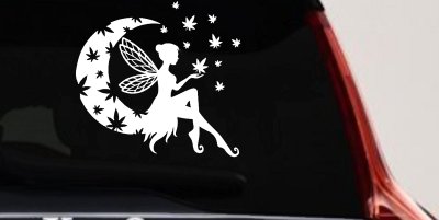 Marijuana Cannabis Moon Fairy Car or Truck Window Vinyl Decal Sticker
