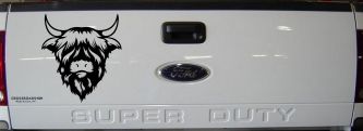 Cute Long Haired Highland Bull Car or Truck Window Vinyl Decal Sticker (Black)
