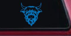 Cute Long Haired Highland Bull Car or Truck Window Decal Sticker (Sky Blue)
