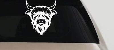 Cute Long Haired Highland Bull Car or Truck Window Vinyl Decal Sticker