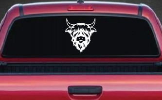 Cute Long Haired Highland Bull Car or Truck Window Decal Sticker