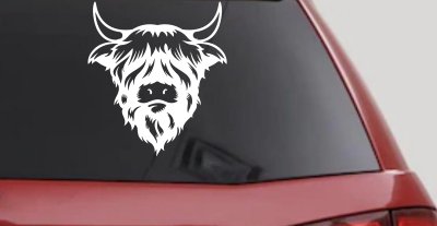 Cute Long Haired Highland Bull Car or Truck Window Vinyl Decal Sticker