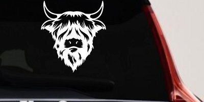 Cute Long Haired Highland Bull Car or Truck Window Vinyl Decal Sticker