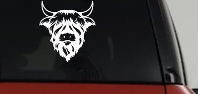 Cute Long Haired Highland Bull Car or Truck Window Vinyl Decal Sticker