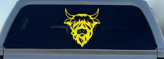 Cute Long Haired Highland Bull Car or Truck Window Decal Sticker (Yellow)