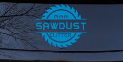 Sawdust Man Glitter Saw Blade Car or Truck Window Vinyl Decal Sticker (Blue)