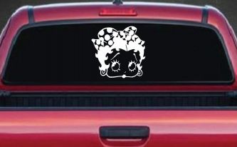 Betty Boop Head with Polka Dot Bow Lady Biker Cartoons Car or Truck Window Decal Sticker