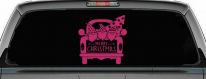 Merry Christmas Gnomes in Truck Bed Christian Car or Truck Window Decal Sticker (Hot Pink)