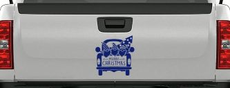 Merry Christmas Gnomes in Truck Bed Christian Car or Truck Window Decal Sticker (Navy)