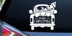 Merry Christmas Gnomes in Truck Bed Christian Car or Truck Window Decal Sticker