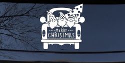 Merry Christmas Gnomes in Truck Bed Christian Car or Truck Window Decal Sticker
