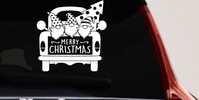 Merry Christmas Gnomes in Truck Bed Christian Car or Truck Window Vinyl Decal Sticker